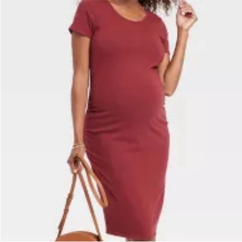 Maternity Short Sleeve Shirred T-Shirt Dress Isabel Maternity Ingrid Medium